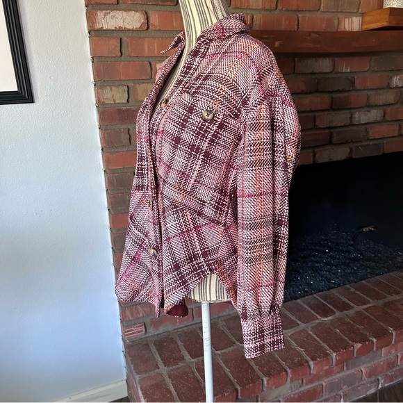 Anthropologie Hudson Plaid Shirt Jacket Shacket in Pink Maroon Sz XS NWOT - Picture 7 of 12